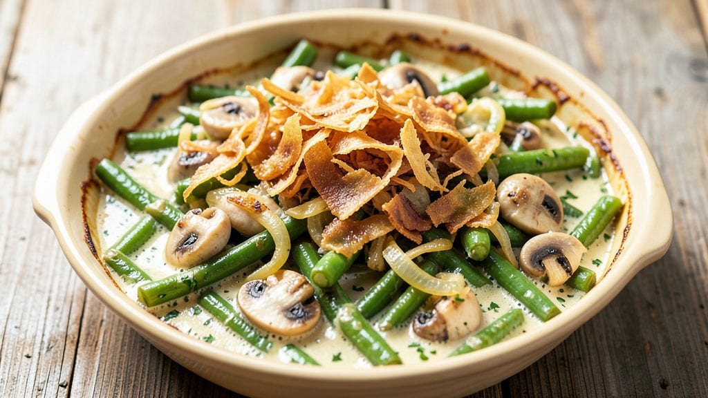 America's Test Kitchen Green Bean Casserole Recipe: Crispy Fried Onion Crown and Creamy Mushroom Layers