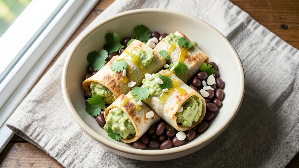 Black Bean Roll-Ups Max And Erma's Recipe: Crunchy Tortilla Wraps With Creamy Avocado Filling