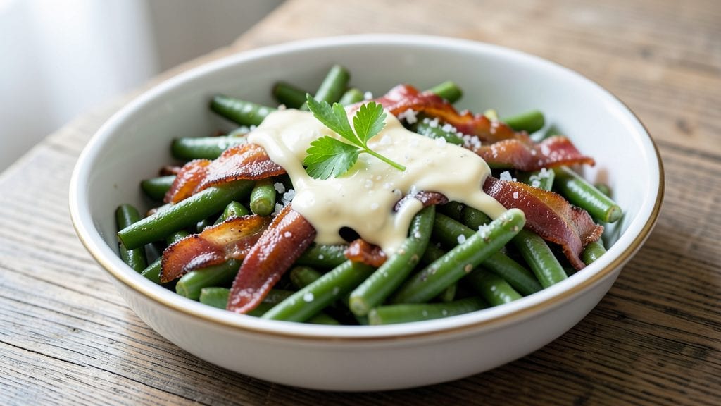 Copycat KFC Green Beans Recipe: Crispy Bacon Bits and Tangy Creamy Coating