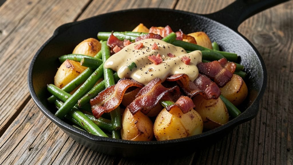 Country Ranch Green Beans and Potatoes With Bacon Recipe: Smoky Bacon Bites and Crispy Potatoes
