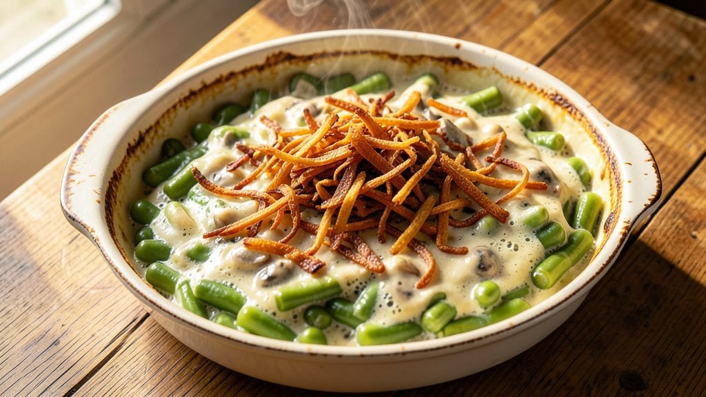 Grandma's Green Bean Casserole Recipe: Crispy Top, Creamy Mushroom Layers