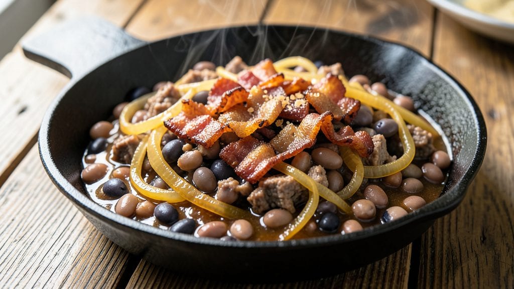 Old Fashioned Baked Bean Recipe with Canned Beans: Smoky Bacon Crunch and Sweet Brown Sugar Glaze